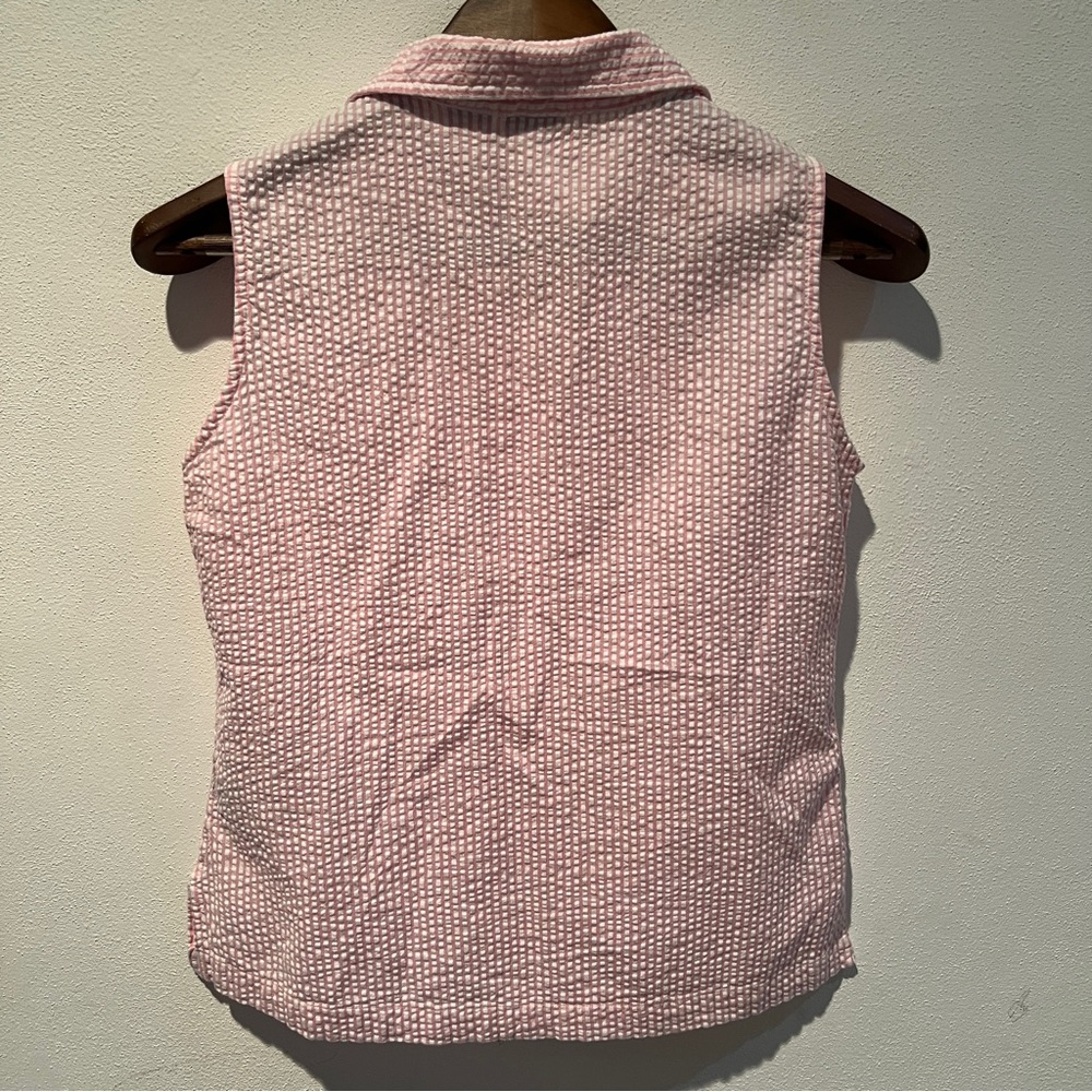 North Crest Sleeveless Embroidered Floral Seersucker Collared Button Up Top - Picture 6 of 7